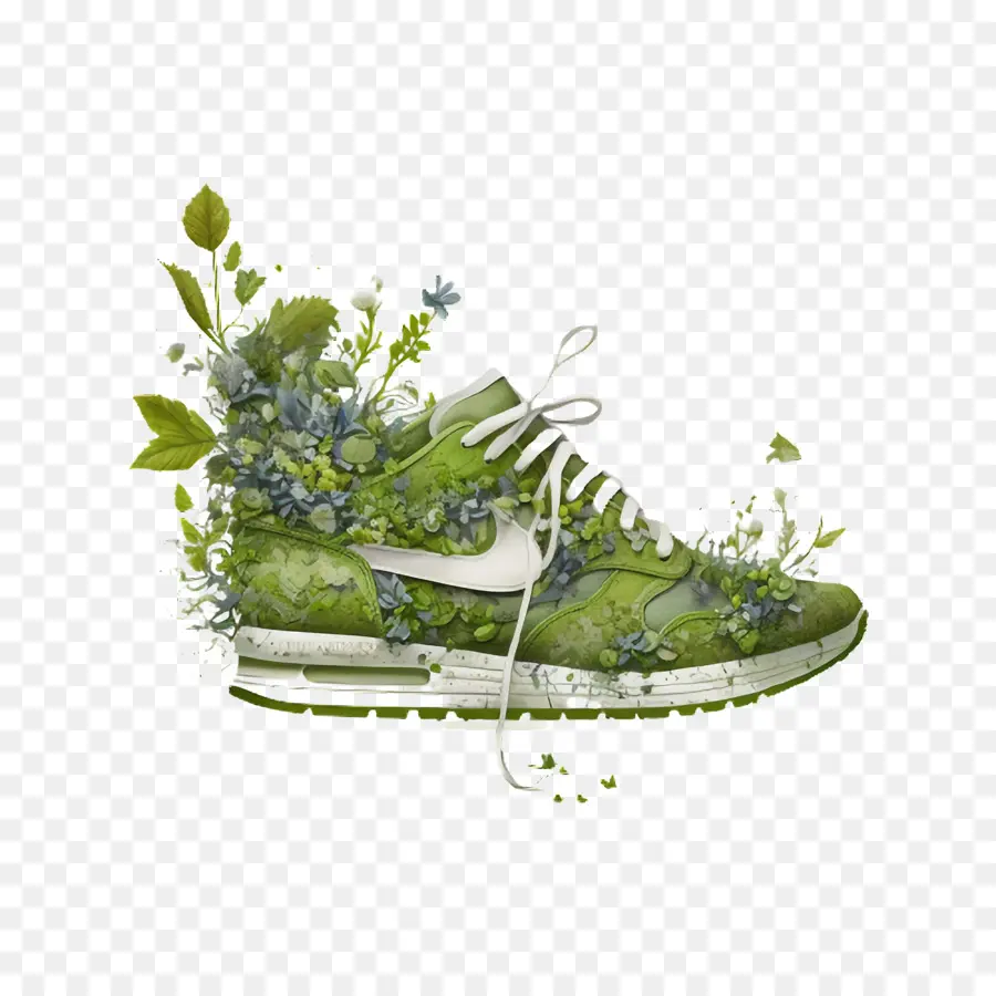 Tênis De Desenho Animado Nike，Folhas Verdes PNG