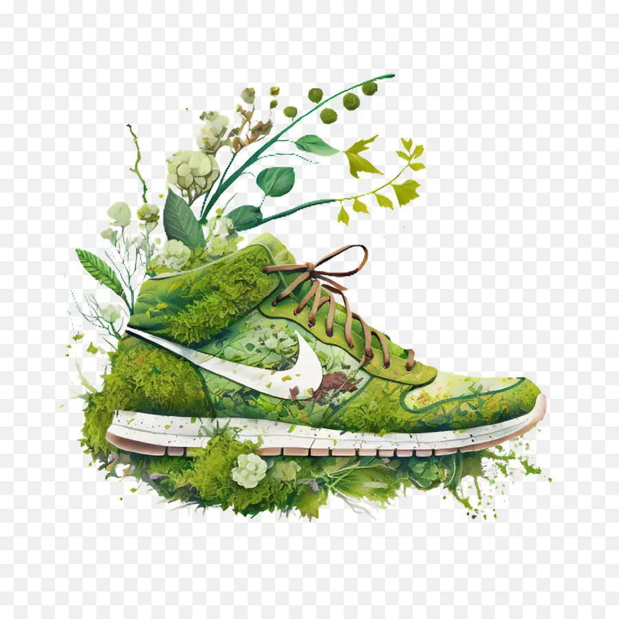 Tênis De Desenho Animado Nike，Folhas Verdes PNG