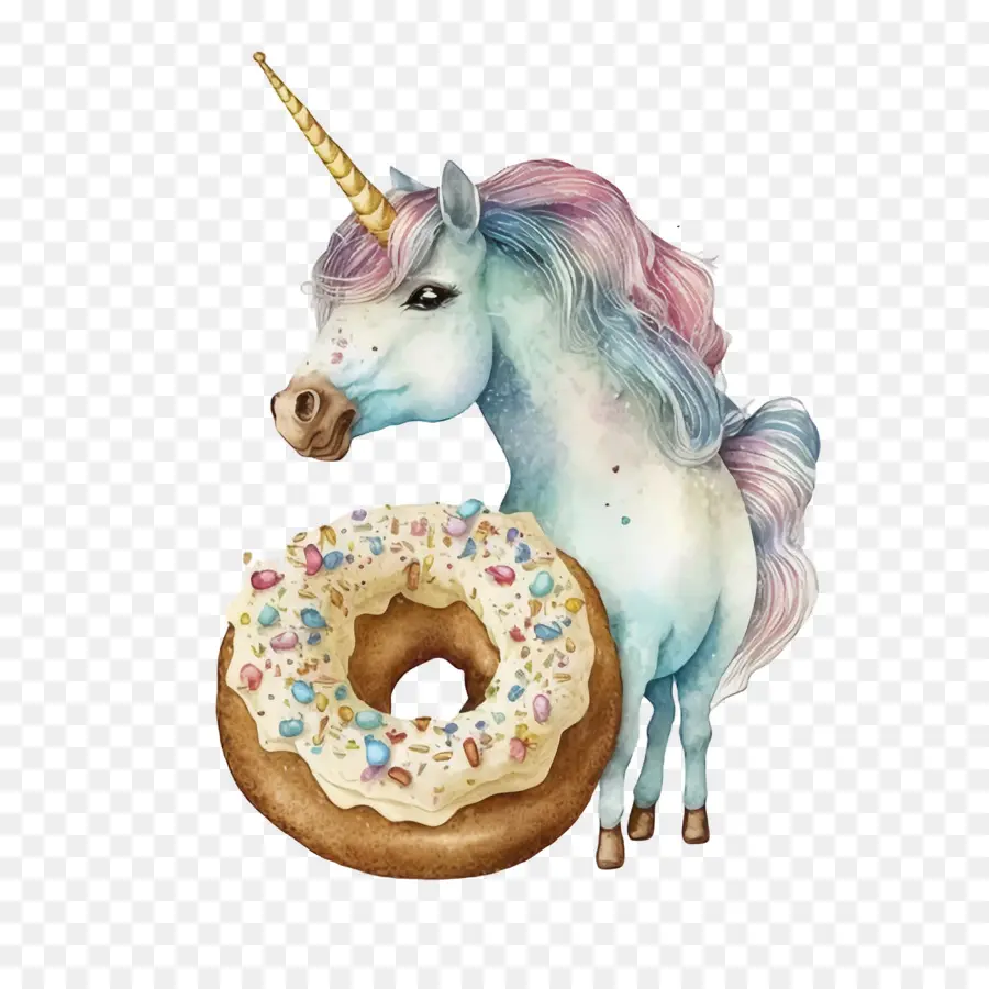 Unicórnio Aquarela，Unicórnio Com Donut PNG