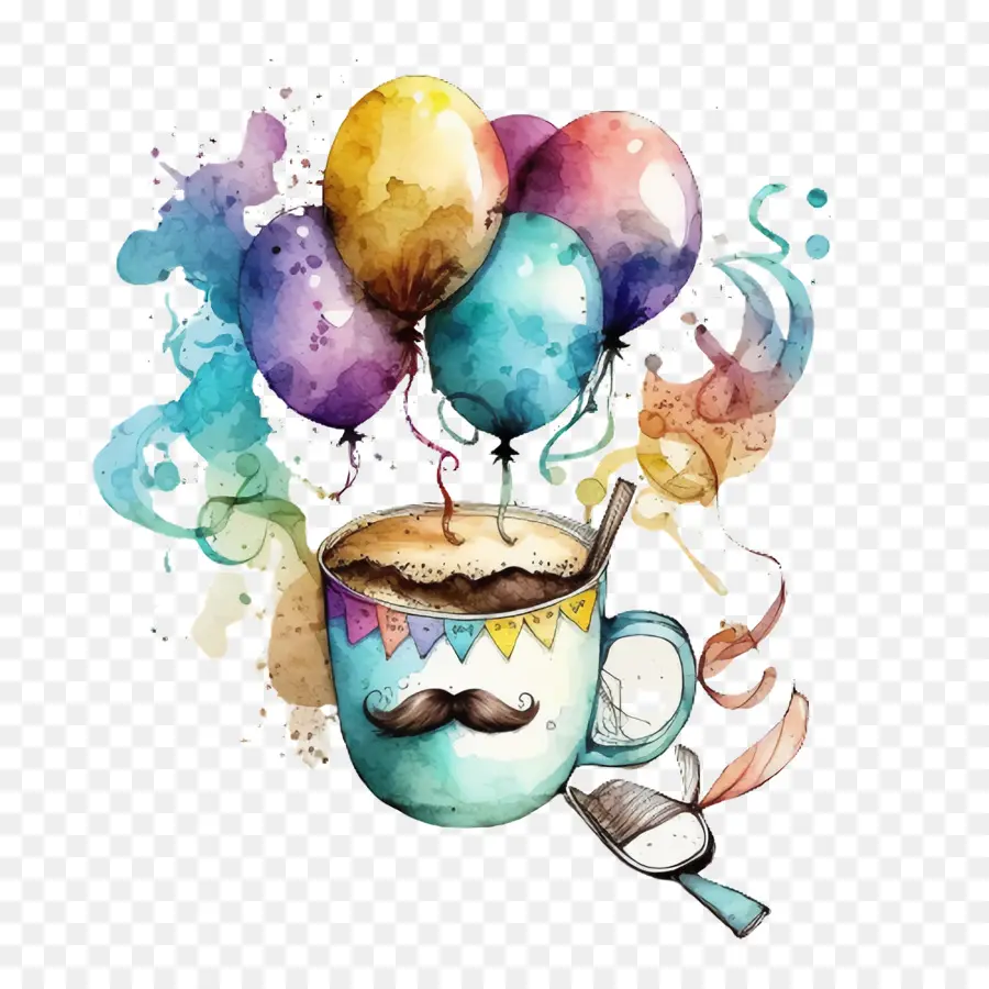 Aquarela Xícara De Café，Bigode PNG