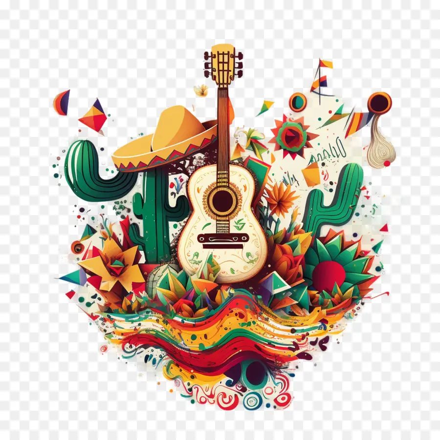 Cinco De Maio，Guitarra E Cacto PNG