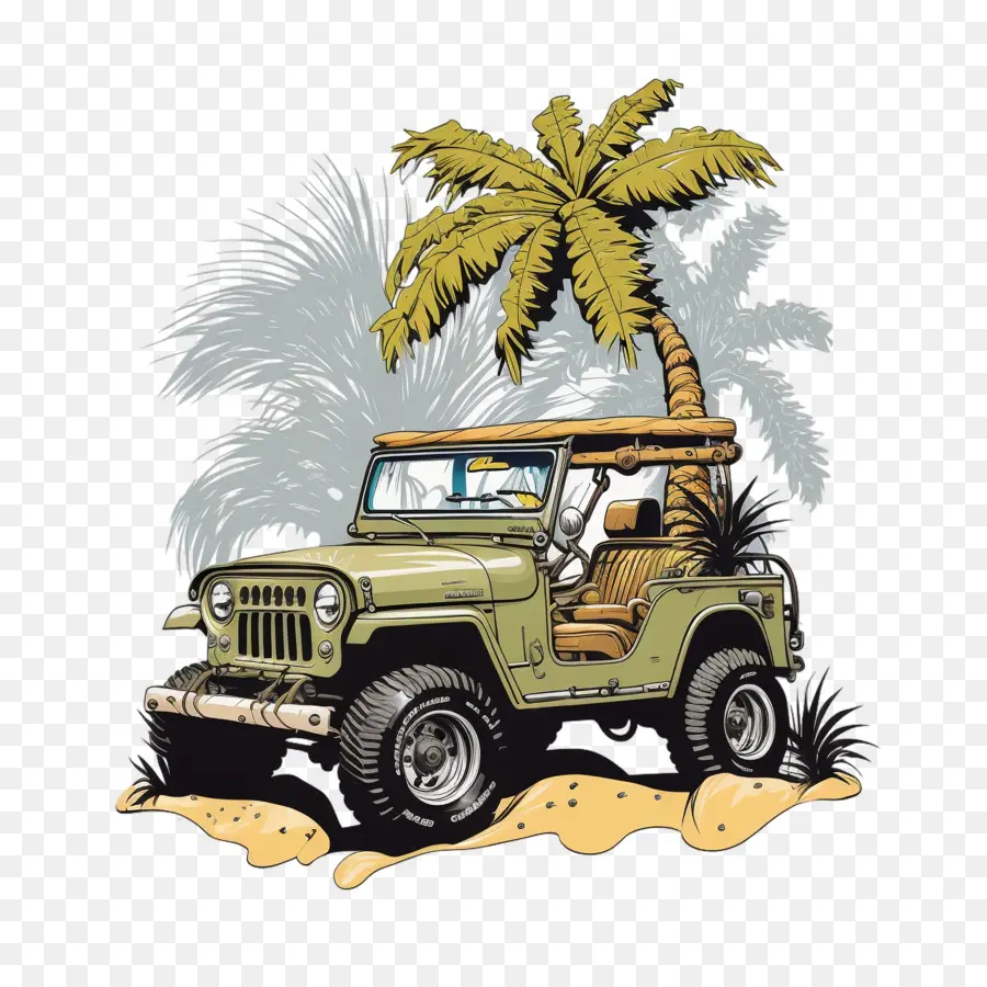 Cartoon Jeep，Palm PNG