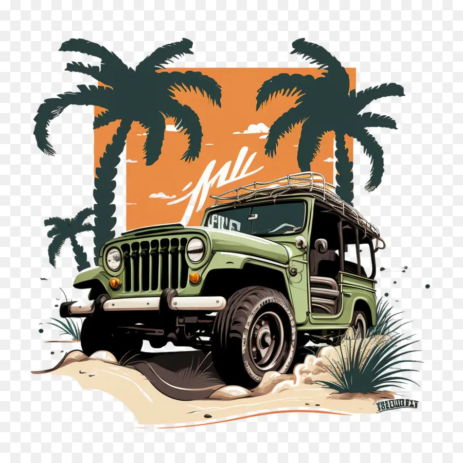 Cartoon Jeep，Palm PNG