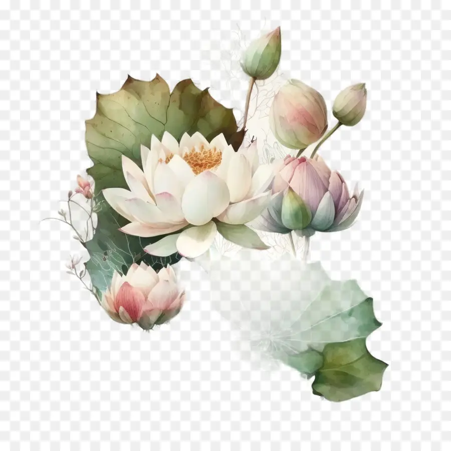 Aquarela Lotus，Flor De Lótus PNG