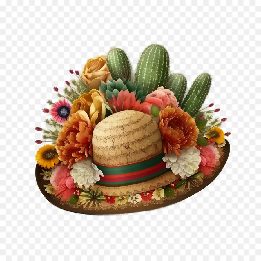 Cinco De Maio，Chapéu Com Flores PNG