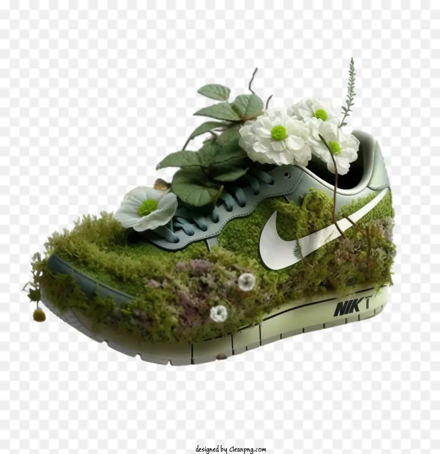 Tênis Feitos De Folhas Verdes E Musgo，Tênis Nike PNG