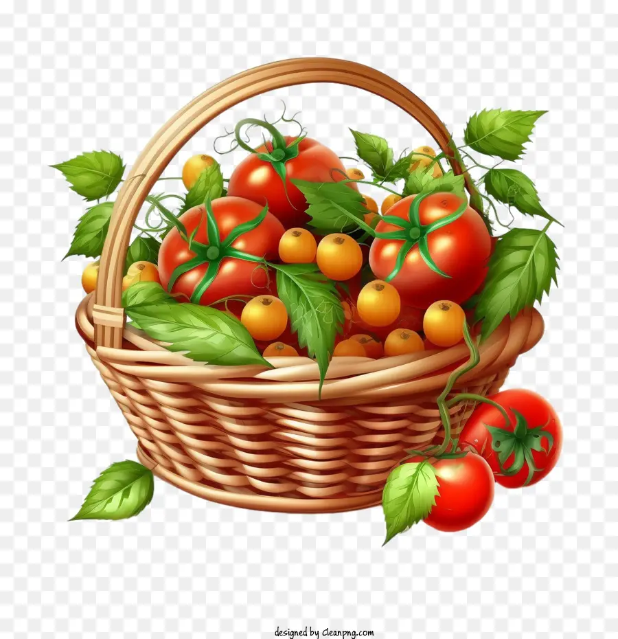 Cartoon Tomates，Cesta De Vime PNG