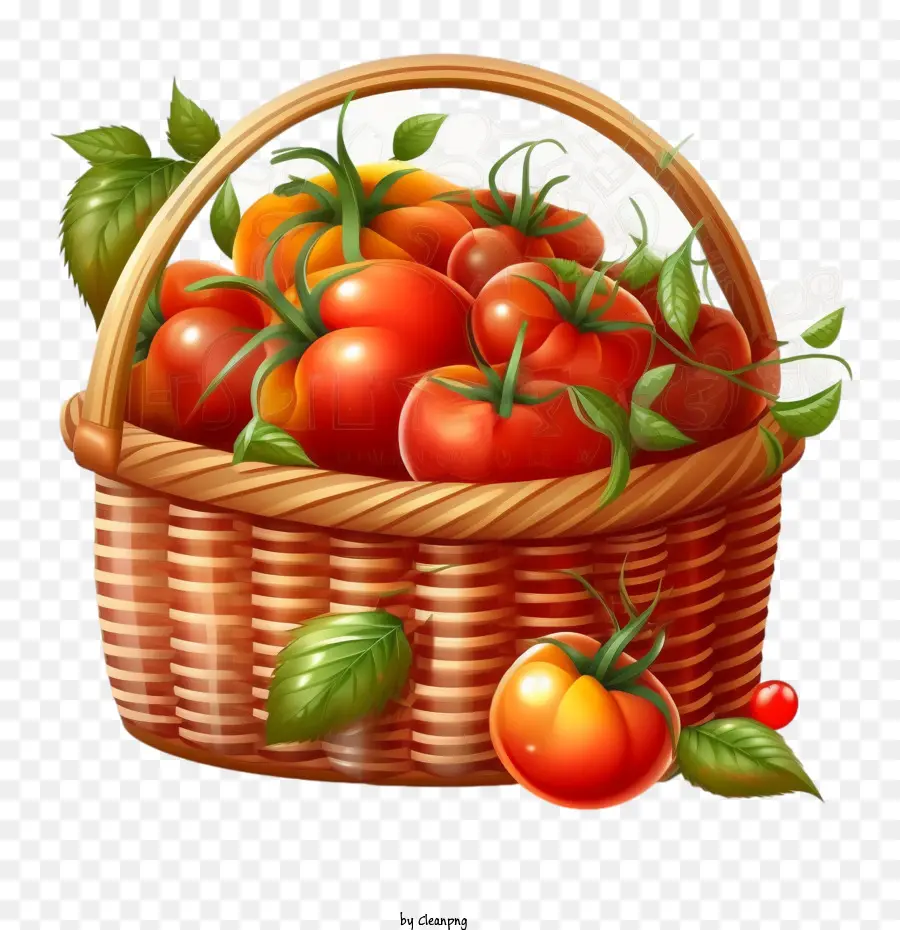 Cartoon Tomates，Cesta De Vime PNG