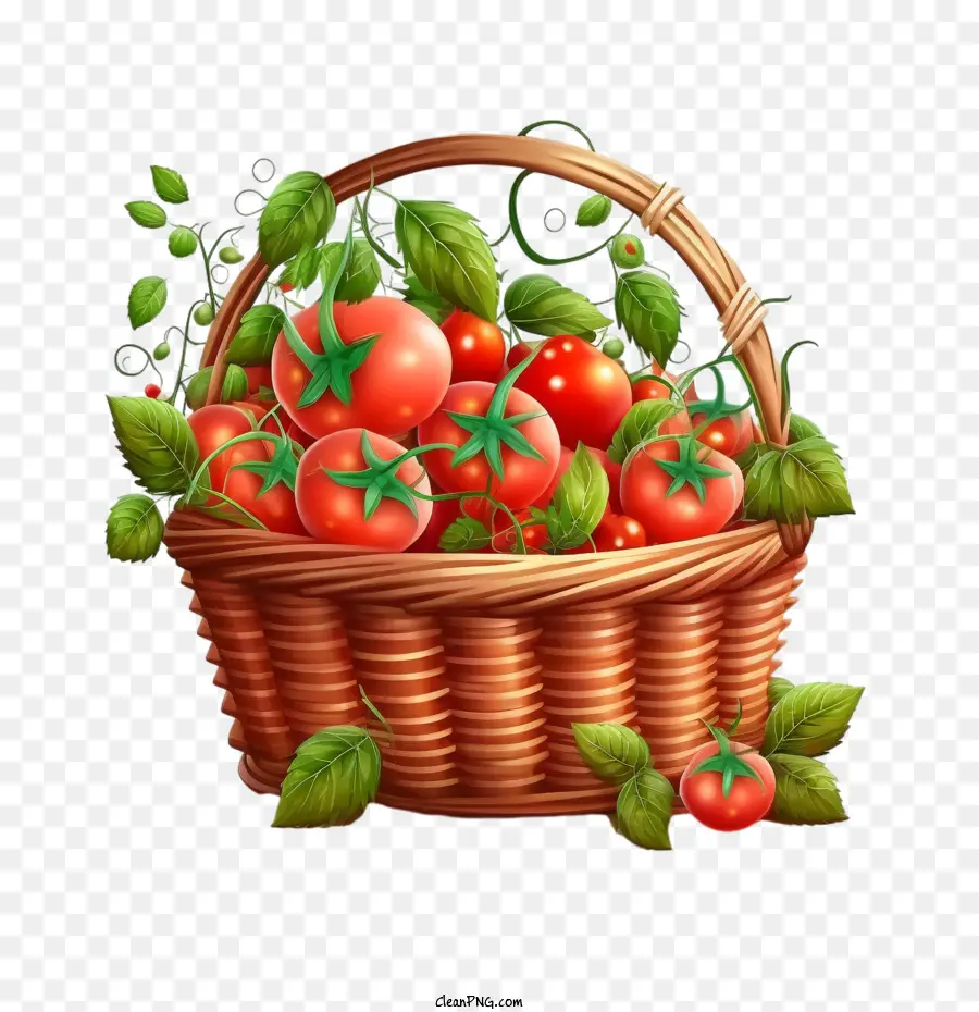 Cartoon Tomates，Cesta De Vime PNG