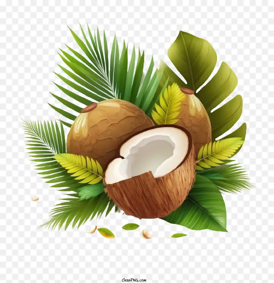 Cartoon De Coco，Folhas De Palmeira PNG