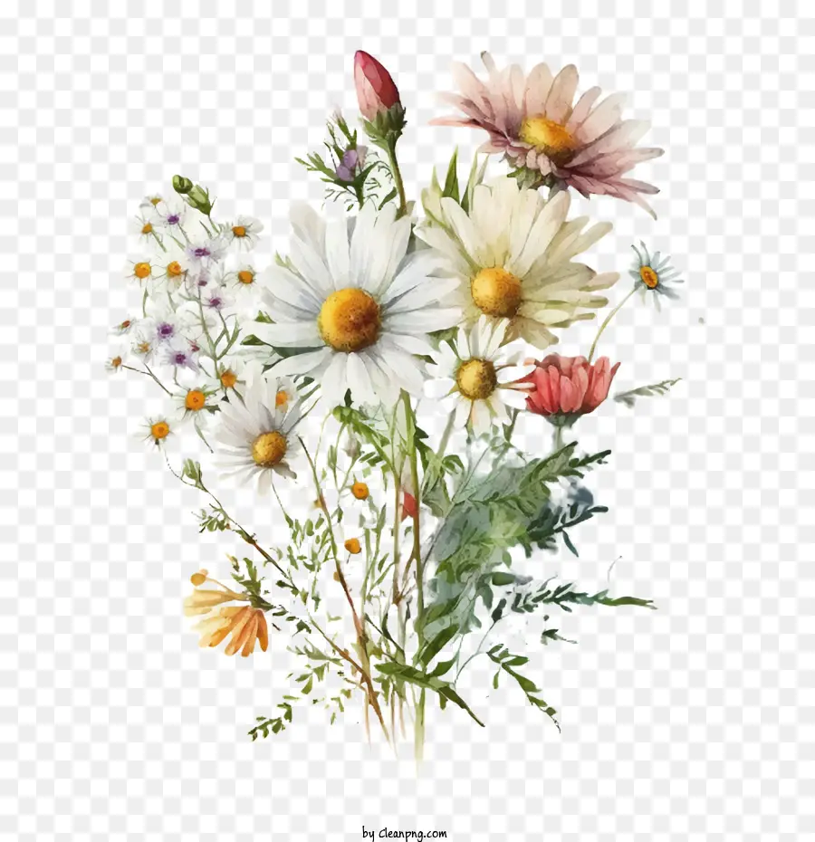 Aquarela Daisy，Aquarela Flores PNG