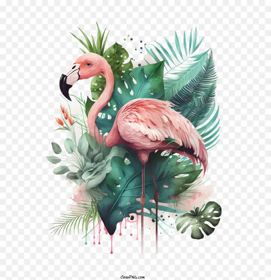 Flamingo Surreal，Tropical Folhas PNG
