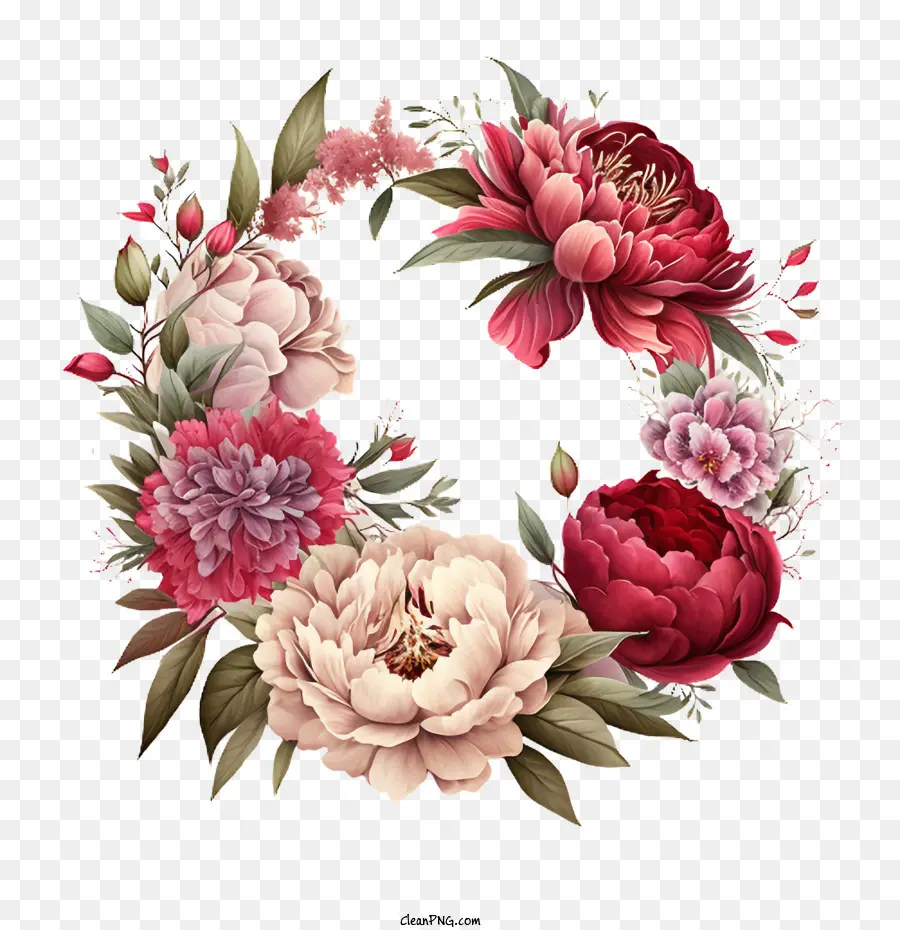 Peônia Vermelha E Rosa，Peônia Coroa De Flores PNG
