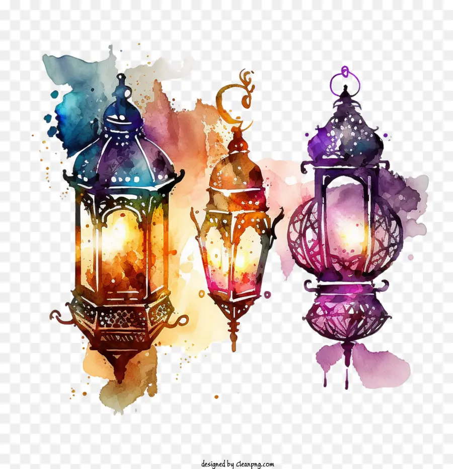 Lanterna Em Aquarela，Lâmpadas Brilhantes PNG