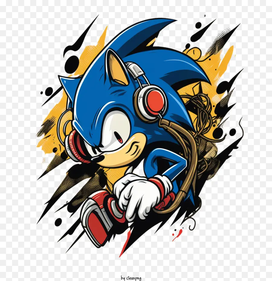 Sonic Desenhado à Mão，Sonic Com Fones De Ouvido PNG