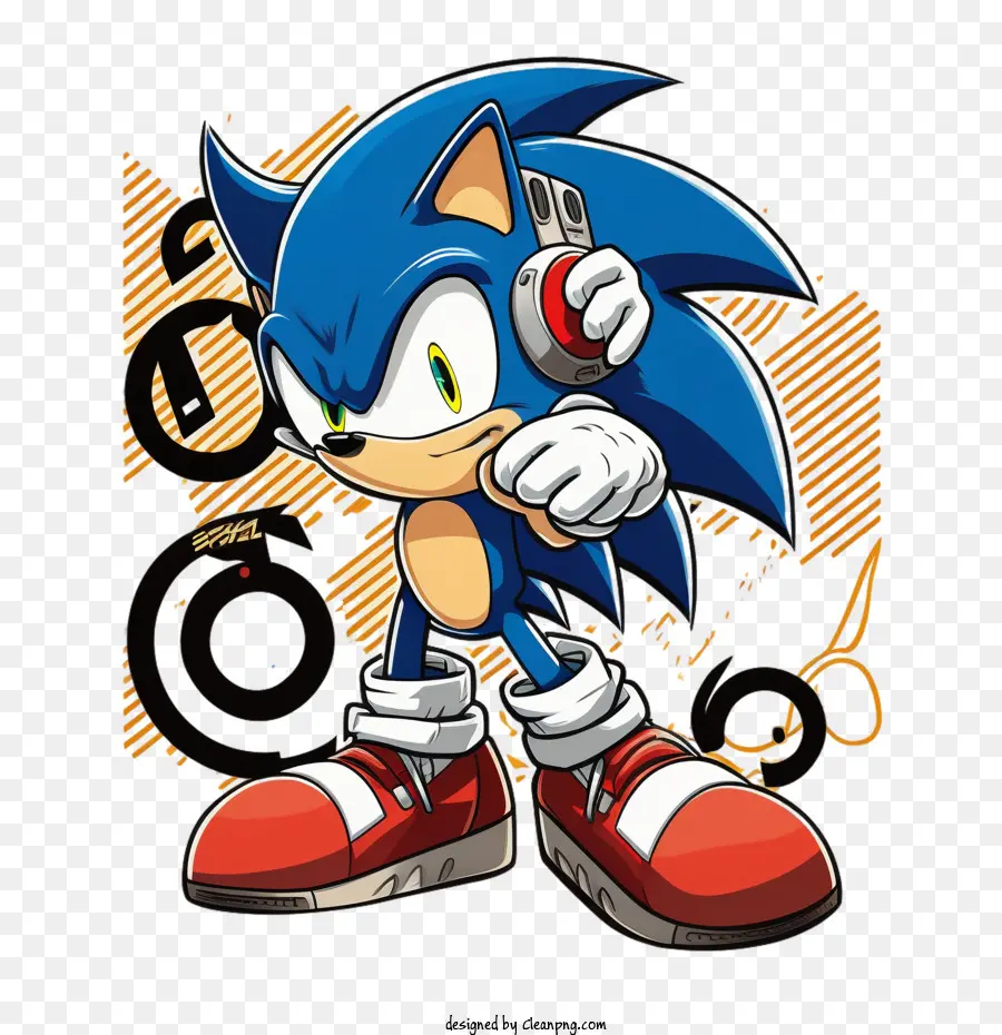 Sonic Desenhado à Mão，Sonic Com Fones De Ouvido PNG