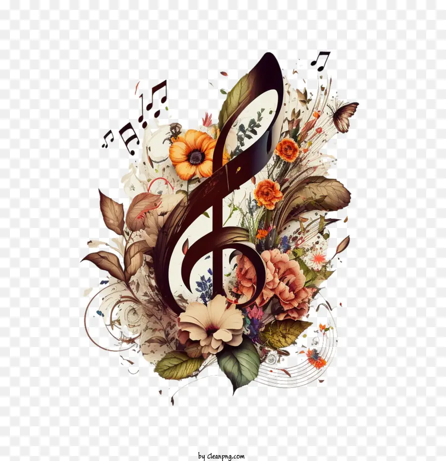 Nota Musical Com Flores，Nota Da Música PNG