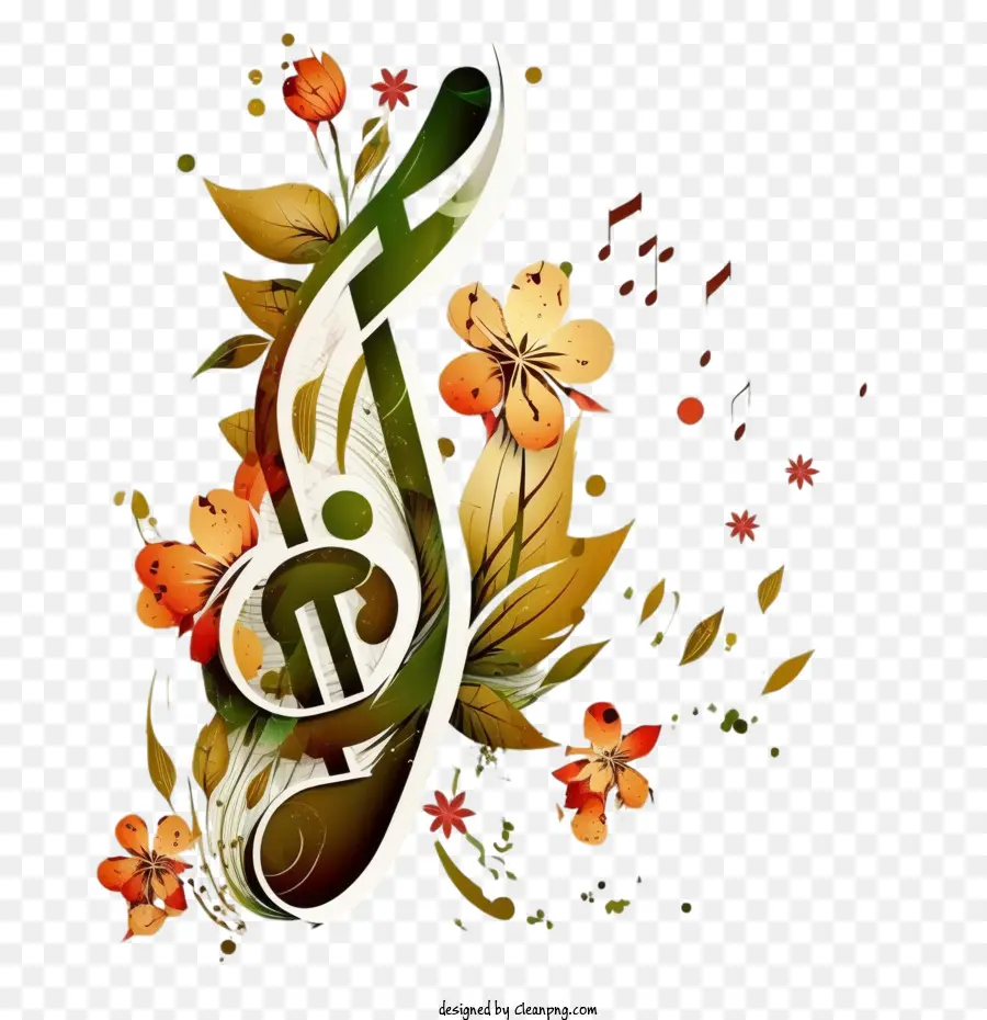 Nota Musical Com Flores，Nota Da Música PNG