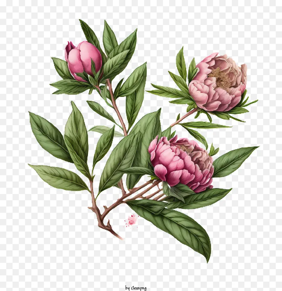 Peônia Desenhada à Mão，Peônia Rosa PNG