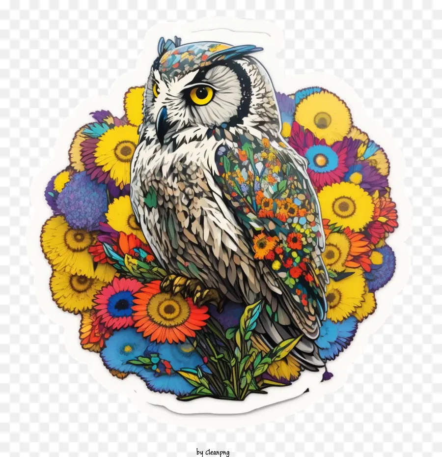 Pop Art Owl，Coruja Floral PNG