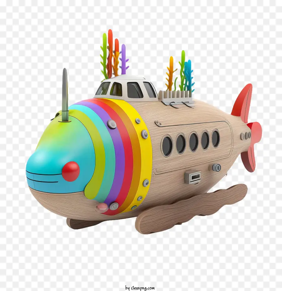 Submarino Colorido，Brinquedo De Madeira PNG