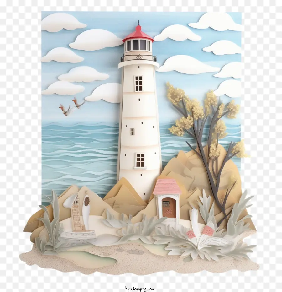 Lighthouse，Farol De Arte De Papel PNG