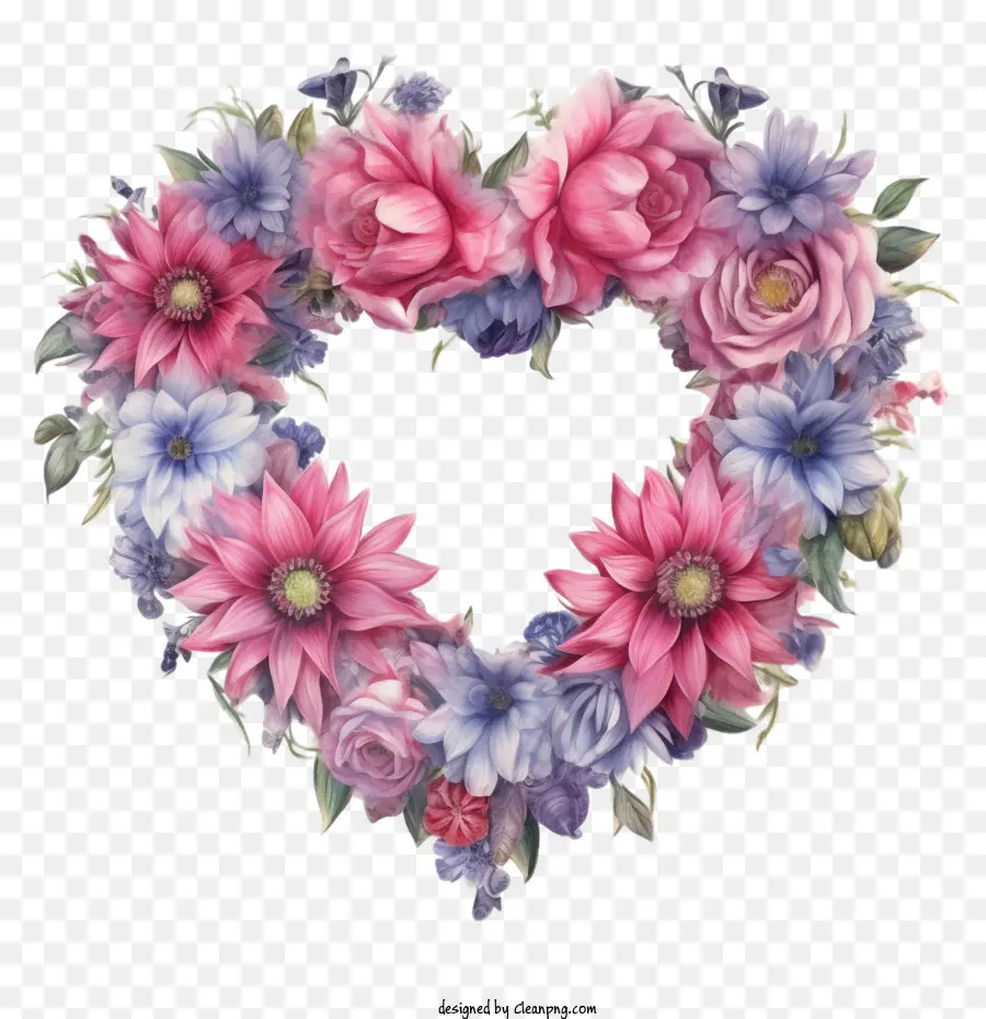 Aquarela Dahlia Flor，Dahlia Heart Wreath PNG