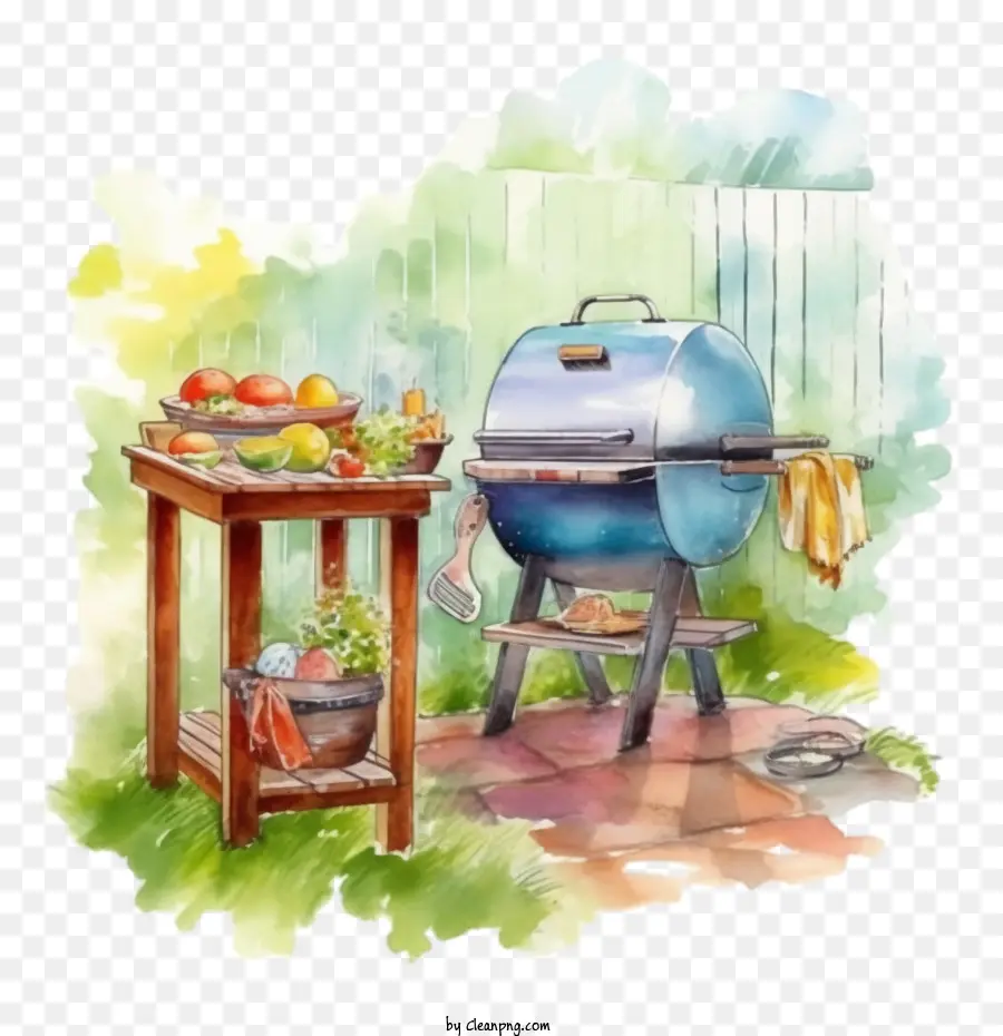 Barbecue Do Quintal Em Aquarela，Churrasco Em Aquarela PNG