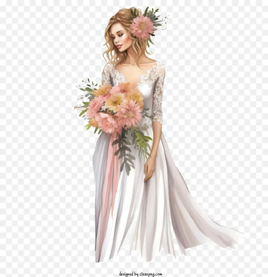 Vestido De Noiva，Vestido De Noiva Em Aquarela PNG