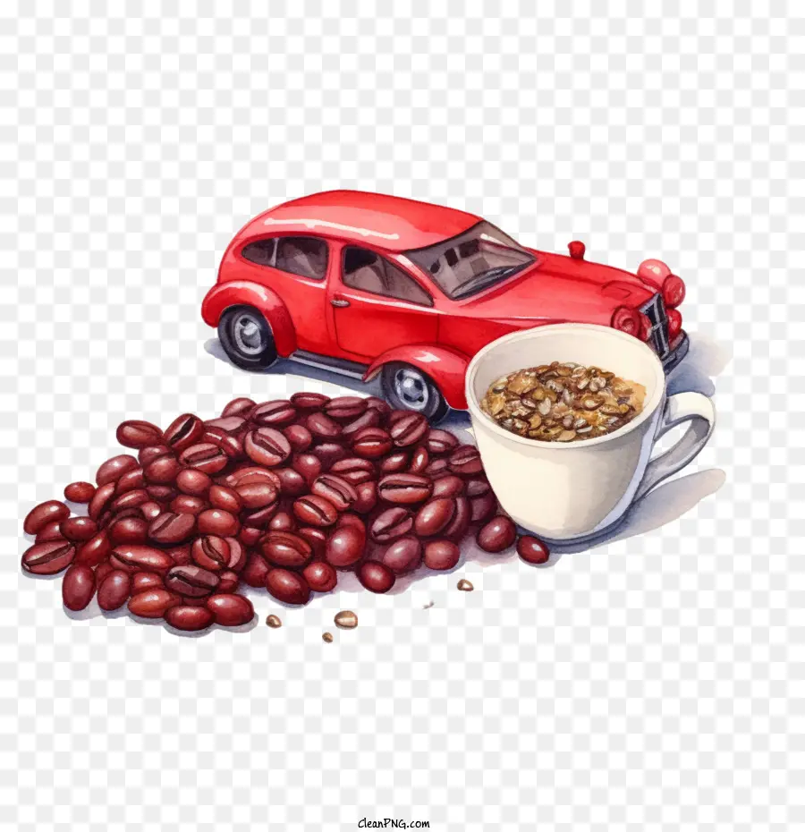 Grãos De Café，Carro Vermelho PNG