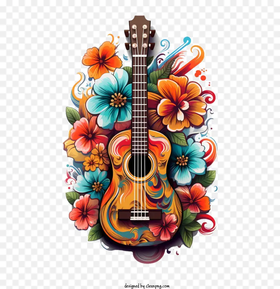 Havaí，Guitarra Com Flores PNG