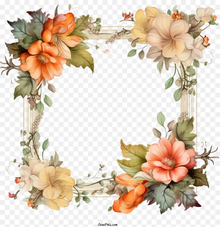 Flower Frame，Floral Moldura PNG