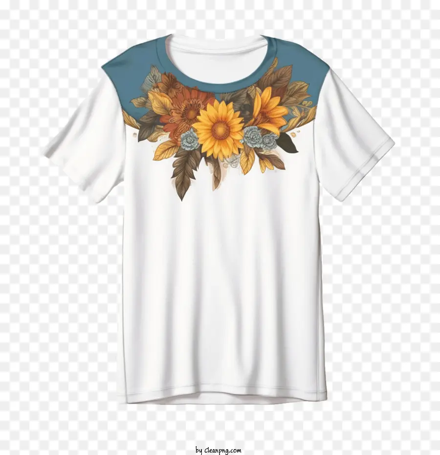 Camiseta，Camiseta Branca Com Girassóis PNG