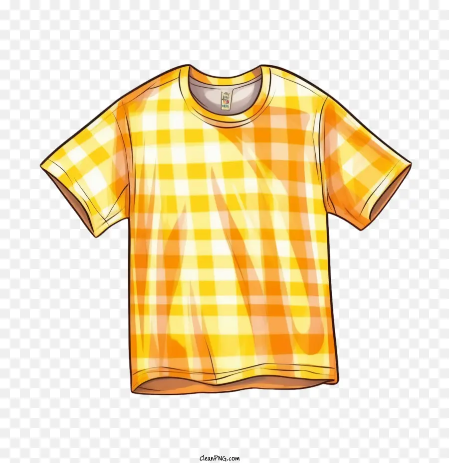 Camiseta，Camiseta Xadrez Amarela PNG