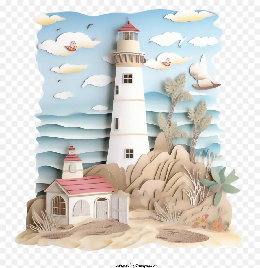 Lighthouse，Farol De Arte De Papel PNG