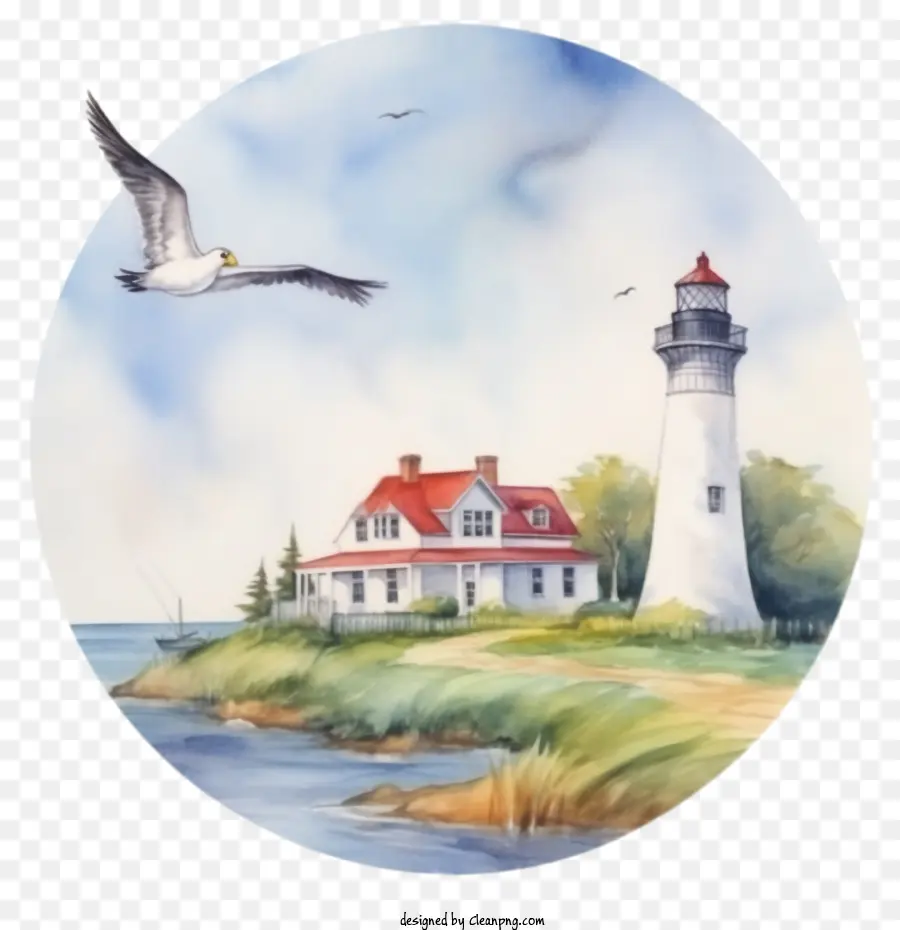 Lighthouse，Aquarela PNG