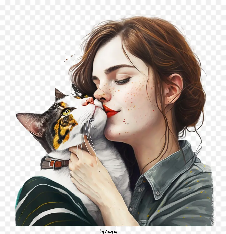 Beijo，Mulher Com Gato PNG