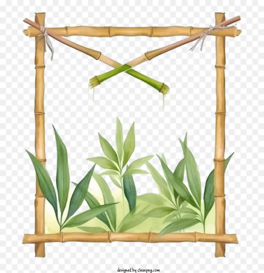 Armação De Bambu，Folhas Verdes PNG