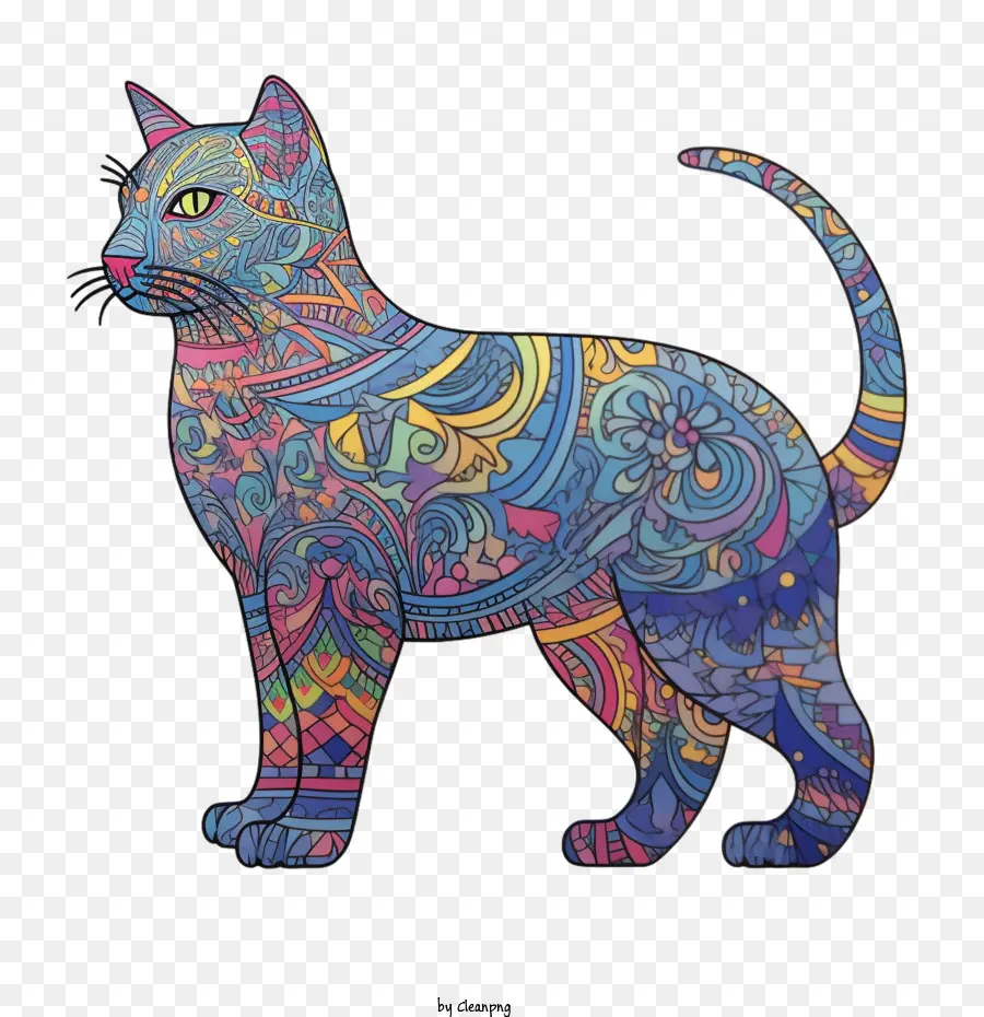 Gato Desenhado à Mão，Psicodélico PNG