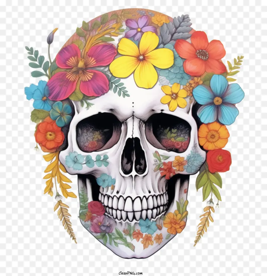 Caveira De Açúcar，Caveira Com Flores PNG