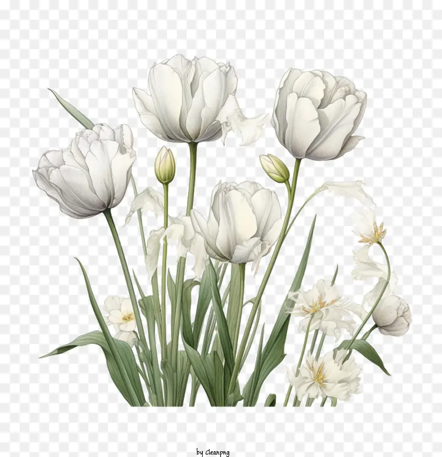 Tulipas，Flores Brancas PNG