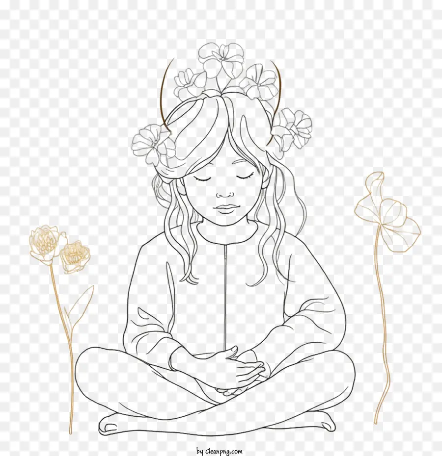 Garota De Desenho，Garota Meditando PNG