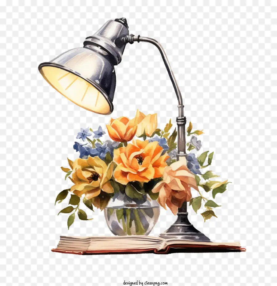 Lâmpada De Leitura，Lâmpada E Flores PNG