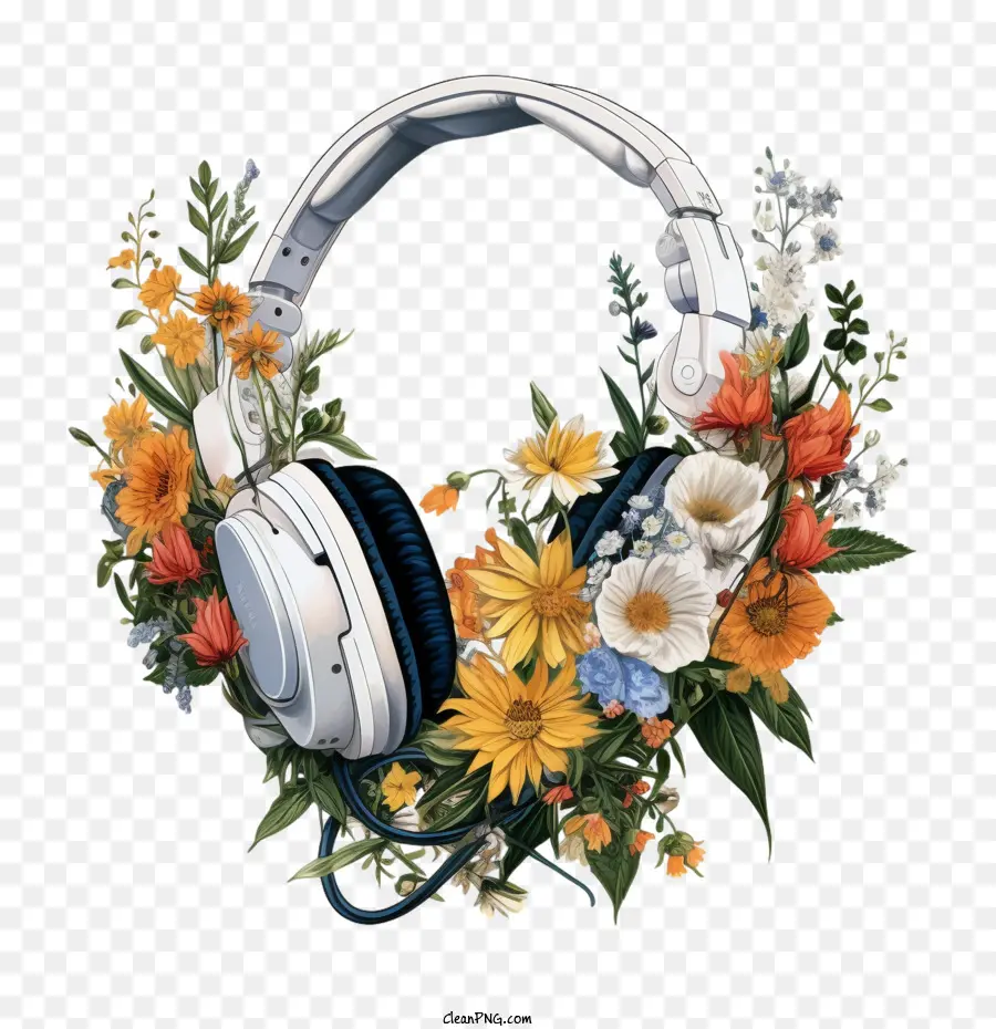 Fone De Ouvido，Fones De Ouvido Com Flores PNG