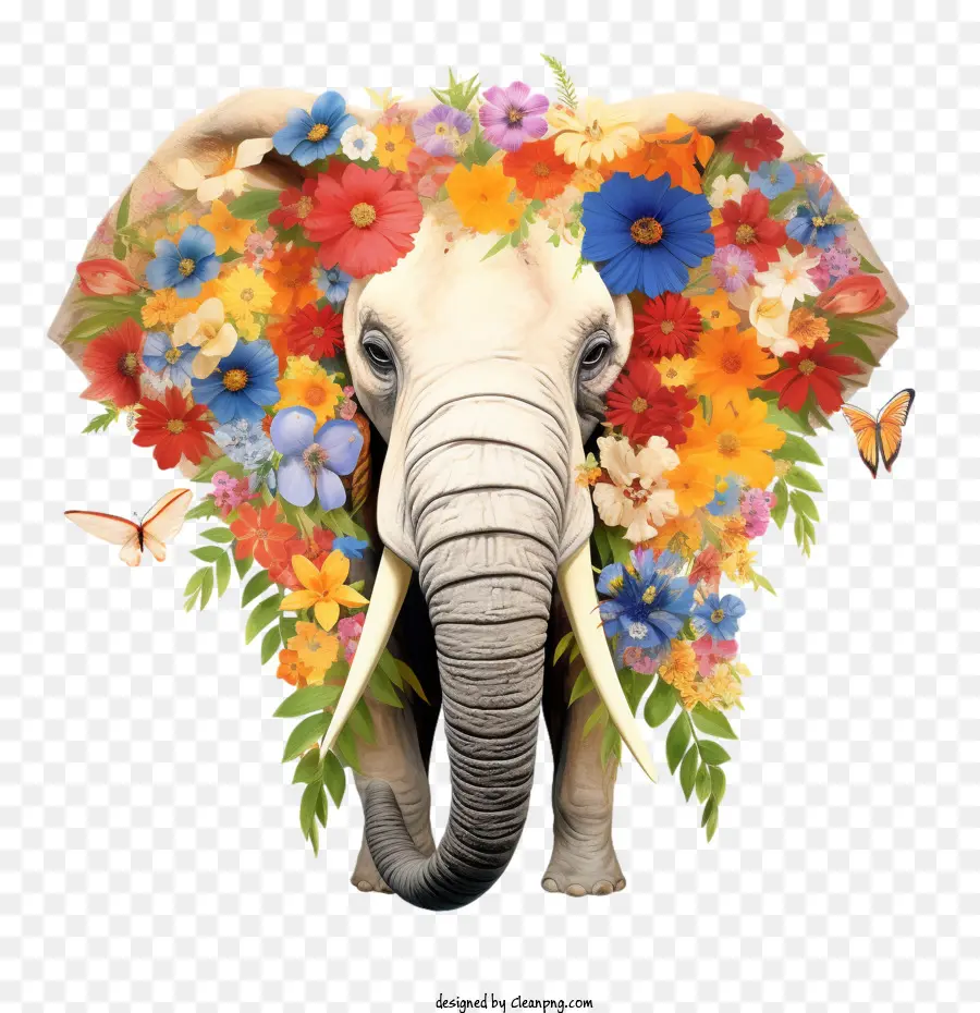 Elefante，Elefante Com Flores PNG