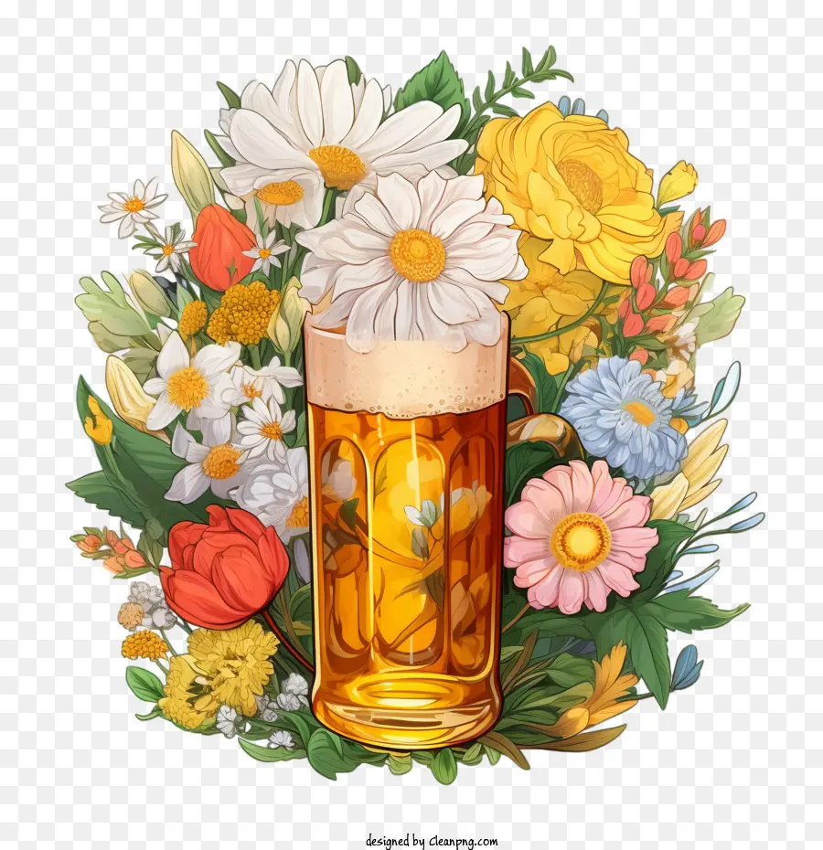 Cerveja，Cerveja Com Flores PNG