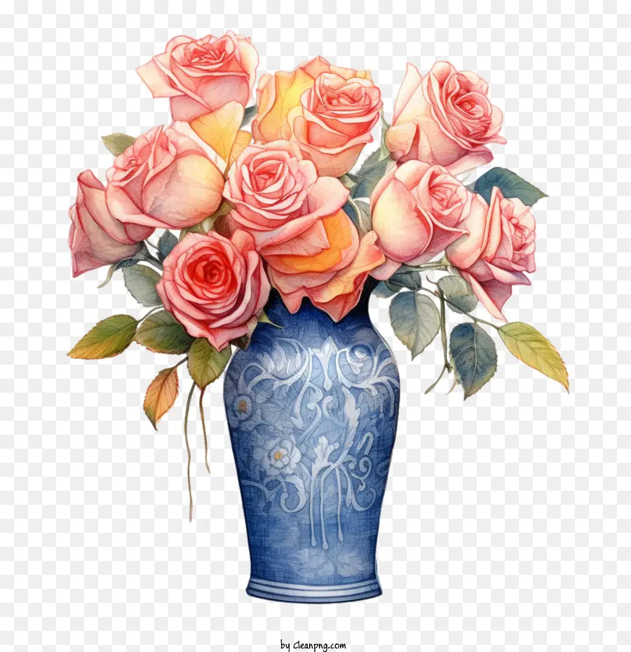Vaso Azul，Rose Bouquet PNG