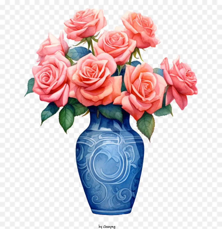 Vaso Azul，Rose Bouquet PNG