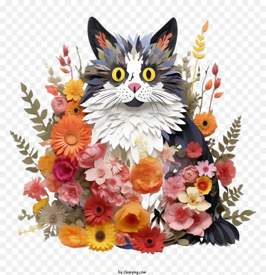 Gato Floral，Gato De Papel PNG