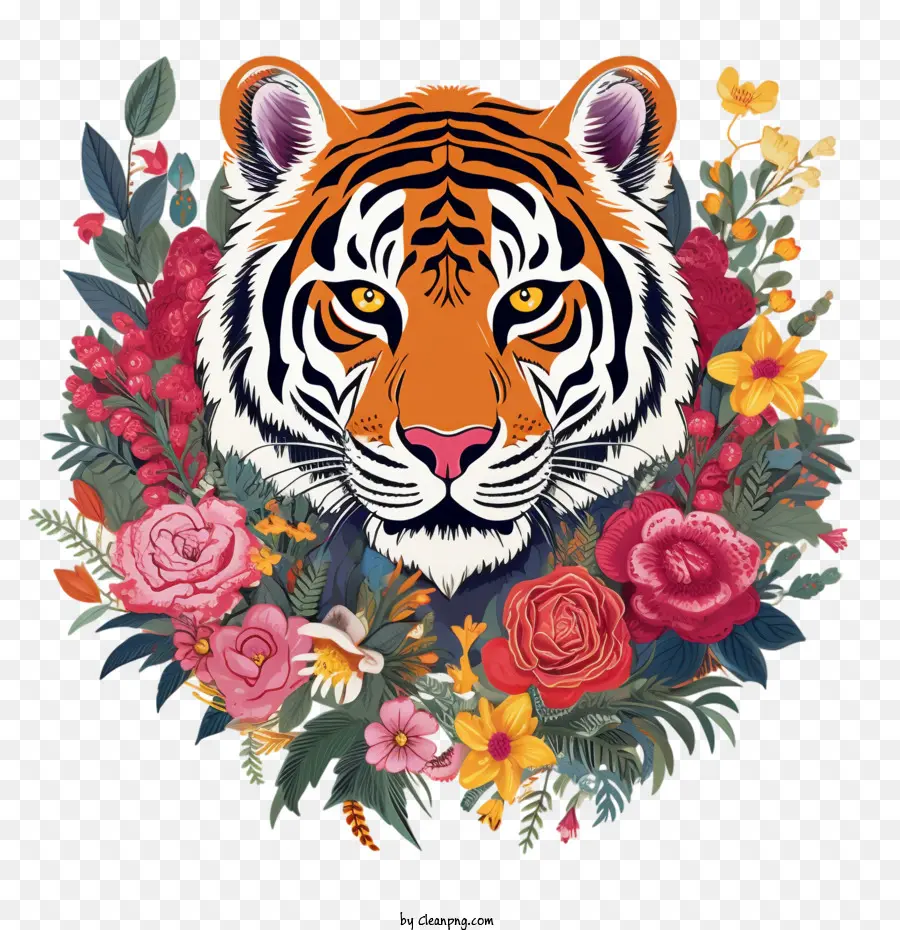 Tigre，Coroa De Flores PNG
